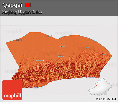 Political 3D Map of Qapqai, single color outside