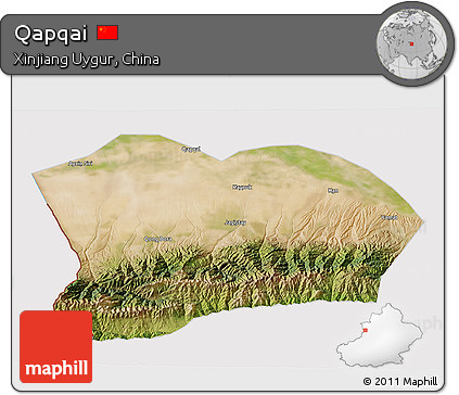 Satellite 3D Map of Qapqai, cropped outside