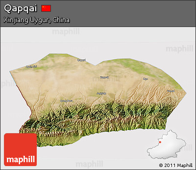 Satellite 3D Map of Qapqai, cropped outside