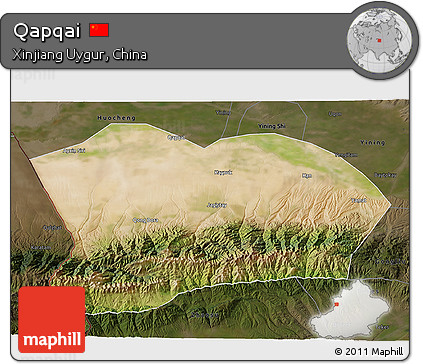 Satellite 3D Map of Qapqai, darken