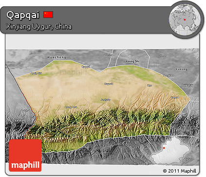 Satellite 3D Map of Qapqai, desaturated