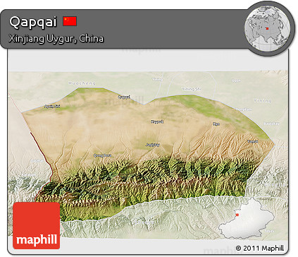 Satellite 3D Map of Qapqai, lighten