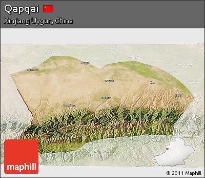 Satellite 3D Map of Qapqai, lighten