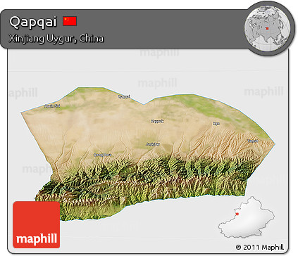 Satellite 3D Map of Qapqai, single color outside