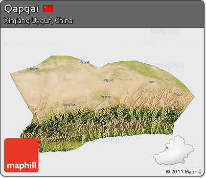 Satellite 3D Map of Qapqai, single color outside