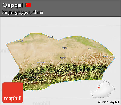 Satellite 3D Map of Qapqai, single color outside