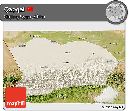 Shaded Relief 3D Map of Qapqai, satellite outside