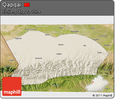 Shaded Relief 3D Map of Qapqai, satellite outside