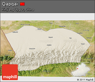 Shaded Relief 3D Map of Qapqai, satellite outside