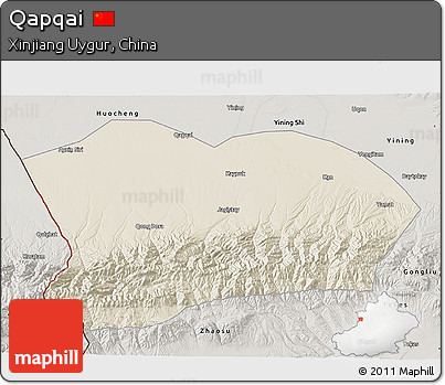 Shaded Relief 3D Map of Qapqai, semi-desaturated