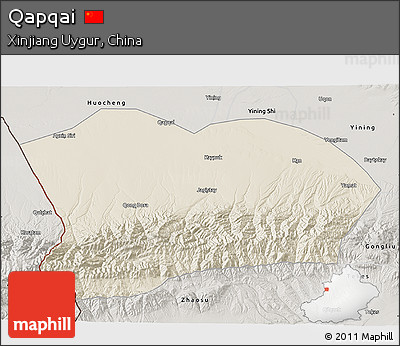 Shaded Relief 3D Map of Qapqai, semi-desaturated