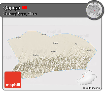 Shaded Relief 3D Map of Qapqai, single color outside