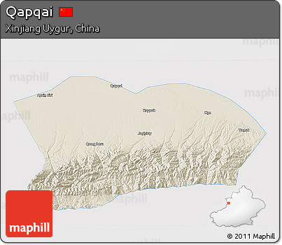 Shaded Relief 3D Map of Qapqai, single color outside