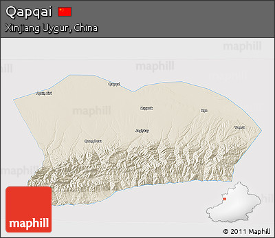 Shaded Relief 3D Map of Qapqai, single color outside