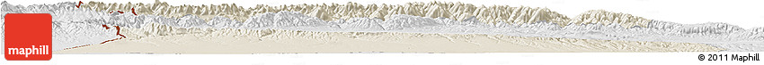 Shaded Relief Horizon Map of Qapqai, lighten, desaturated