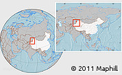 Gray Location Map of Qapqai, highlighted country, within the entire country, hill shading