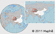 Gray Location Map of Qapqai, highlighted country, highlighted parent region, within the entire country, hill shading