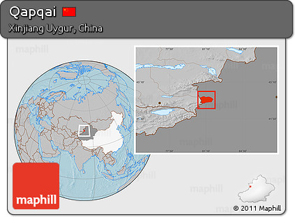 Gray Location Map of Qapqai, highlighted country, highlighted parent region, hill shading