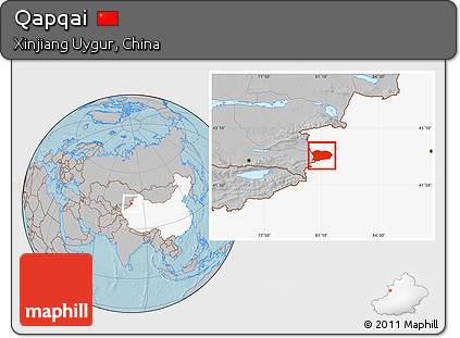 Gray Location Map of Qapqai, highlighted country, hill shading
