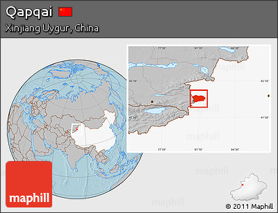 Gray Location Map of Qapqai, highlighted country, hill shading