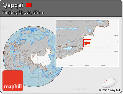 Gray Location Map of Qapqai, highlighted country, hill shading