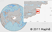 Gray Location Map of Qapqai, highlighted parent region, hill shading