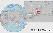 Gray Location Map of Qapqai, hill shading