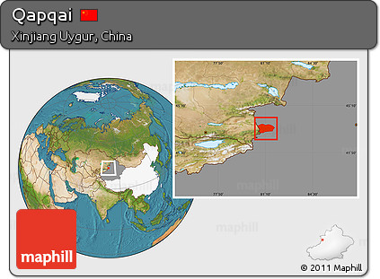 Satellite Location Map of Qapqai, highlighted country, highlighted parent region