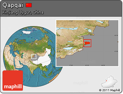 Satellite Location Map of Qapqai, highlighted country, highlighted parent region