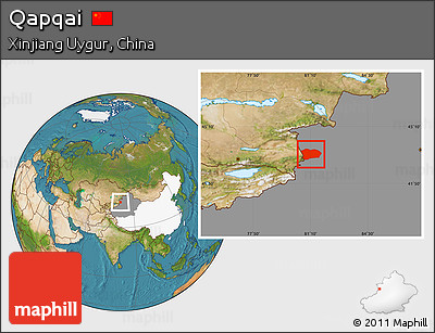 Satellite Location Map of Qapqai, highlighted country, highlighted parent region