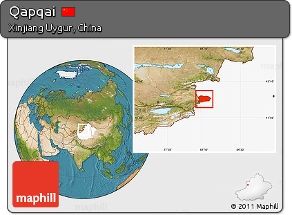 Satellite Location Map of Qapqai, highlighted parent region