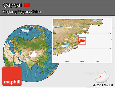 Satellite Location Map of Qapqai, highlighted parent region