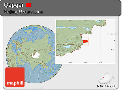 Savanna Style Location Map of Qapqai, highlighted parent region, hill shading