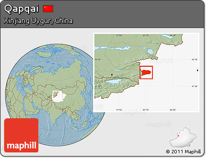 Savanna Style Location Map of Qapqai, highlighted parent region, hill shading