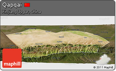 Satellite Panoramic Map of Qapqai, darken
