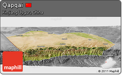 Satellite Panoramic Map of Qapqai, desaturated