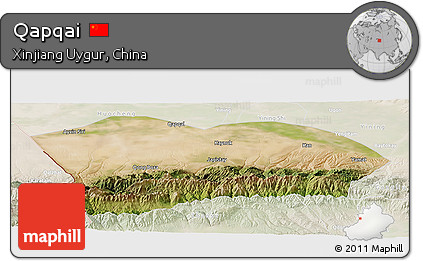 Satellite Panoramic Map of Qapqai, lighten