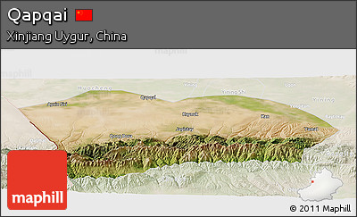 Satellite Panoramic Map of Qapqai, lighten