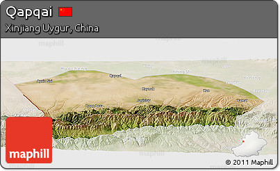 Satellite Panoramic Map of Qapqai, lighten