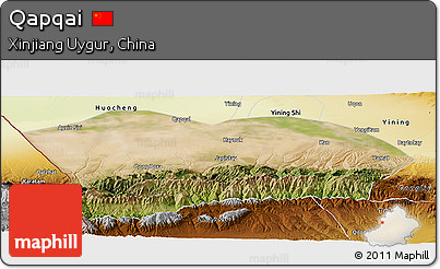 Satellite Panoramic Map of Qapqai, physical outside