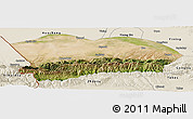 Satellite Panoramic Map of Qapqai, shaded relief outside
