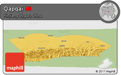 Savanna Style Panoramic Map of Qapqai, single color outside