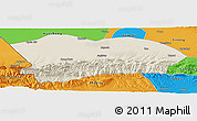 Shaded Relief Panoramic Map of Qapqai, political outside
