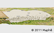 Shaded Relief Panoramic Map of Qapqai, satellite outside