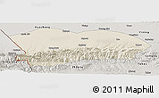 Shaded Relief Panoramic Map of Qapqai, semi-desaturated