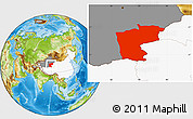 Physical Location Map of Ruoqiang, highlighted country, highlighted parent region