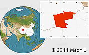 Satellite Location Map of Ruoqiang, highlighted country