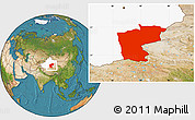 Satellite Location Map of Ruoqiang, highlighted parent region