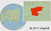 Savanna Style Location Map of Ruoqiang, hill shading