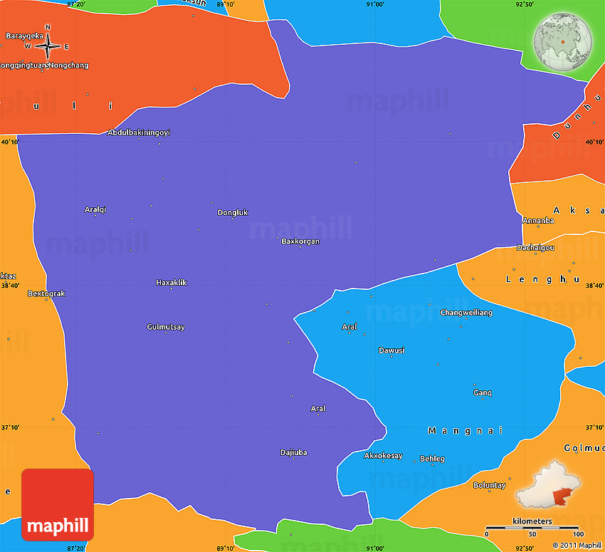 Political Simple Map of Ruoqiang